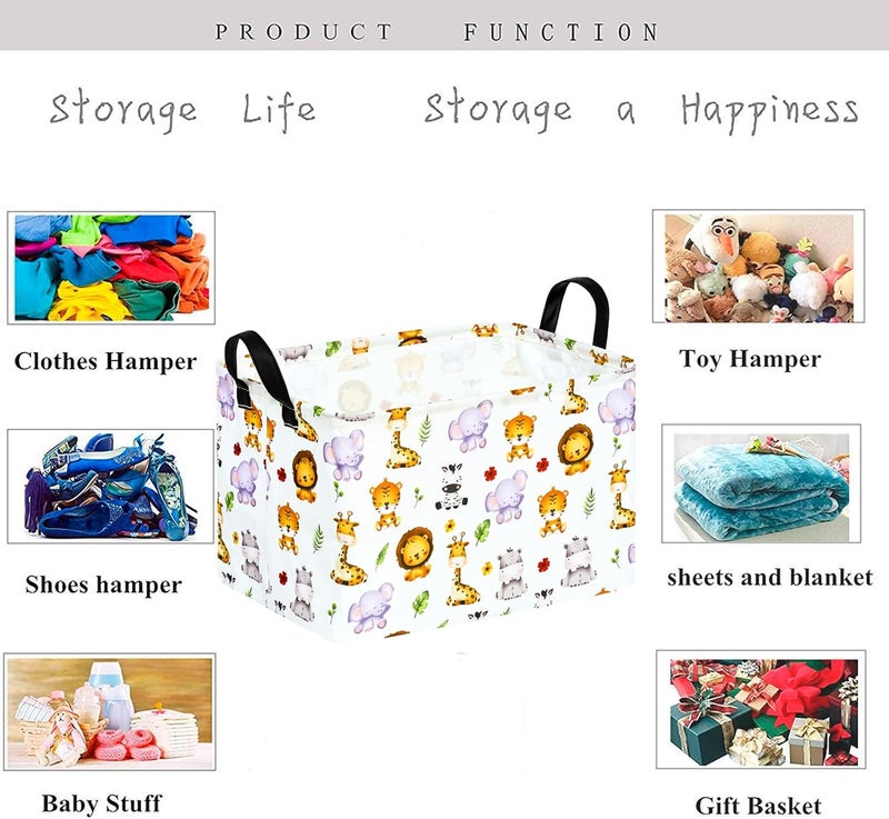 KUNRO Rectang Animals Storage Basket Gift Shelf Basket Storage Bin, Nursery Basket Organizer Box for With Handles for Room Deco - Image 5